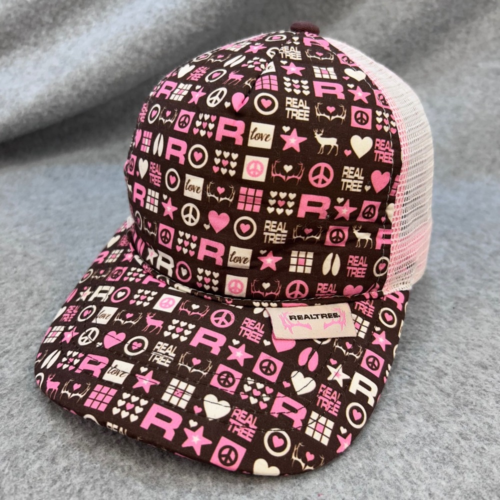 Peace Heart Deer Print Youth Pink Realtree Trucker Hat Mesh Back Adjustable